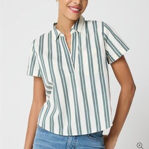 NWT Jcrew factory striped short-sleeve poplin popover top, xs